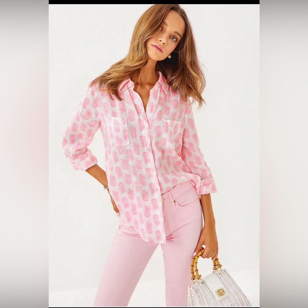 NWT Lilly Pulitzer Sea View Slice of Sunshine Button Down